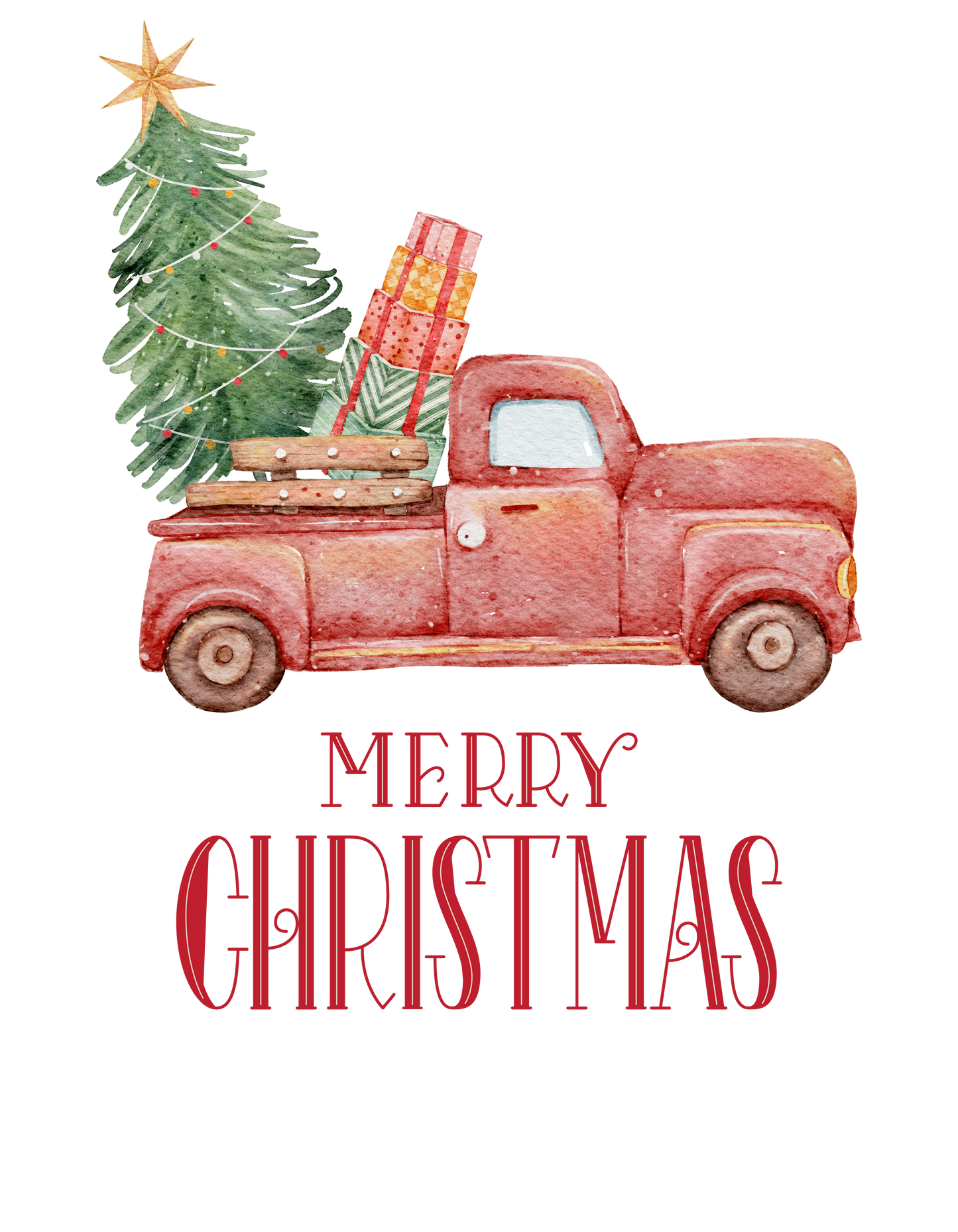 Merry Christmas with Red Truck
