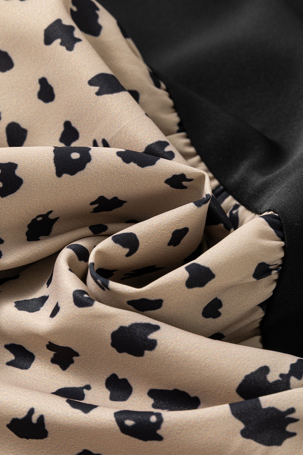 Light French Beige Colorblock Dalmatian Print Ruffle Hem Flowy Dress
