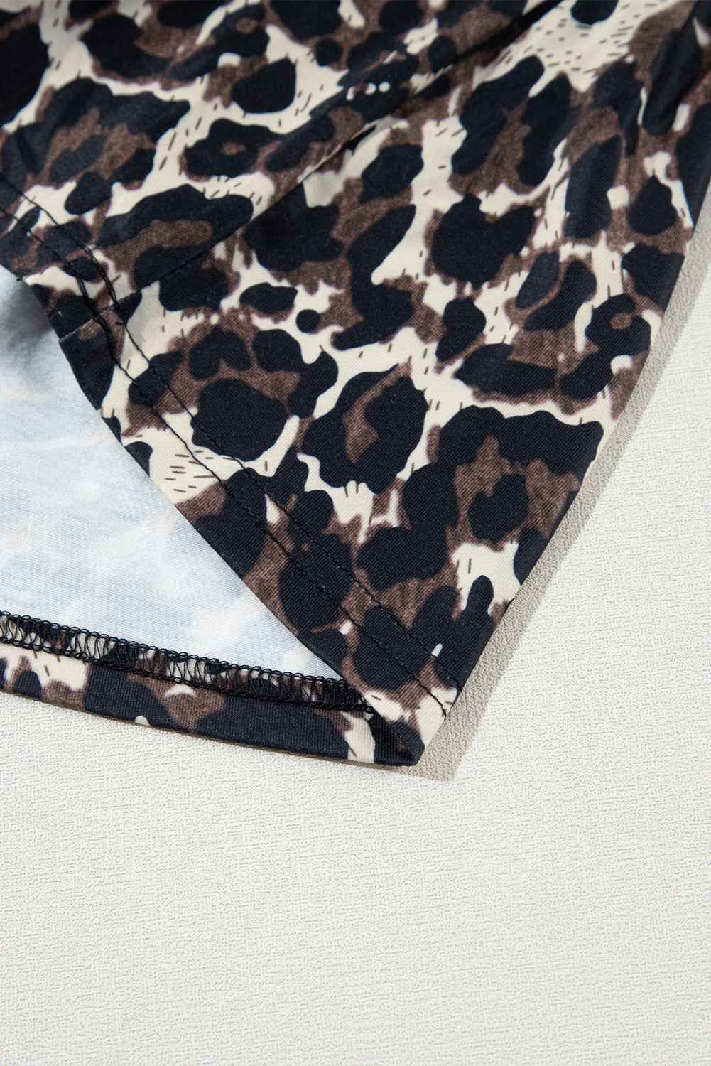 Light French Beige Leopard Print Colorblock Frill Trim T-shirt Dress