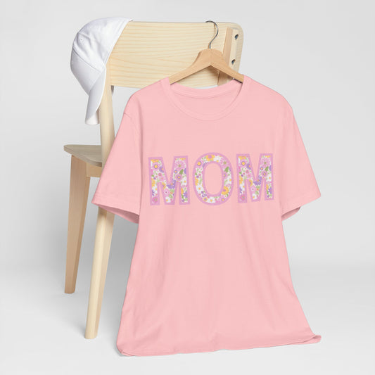 Mom (flower letters) Jersey Short Sleeve Tee