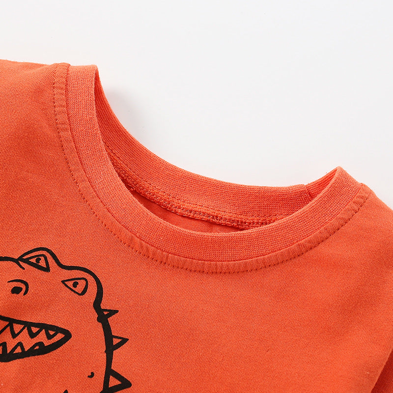 Baby Boy Cartoon Dinosaur Print Pattern Western Style Cute Shirt-1