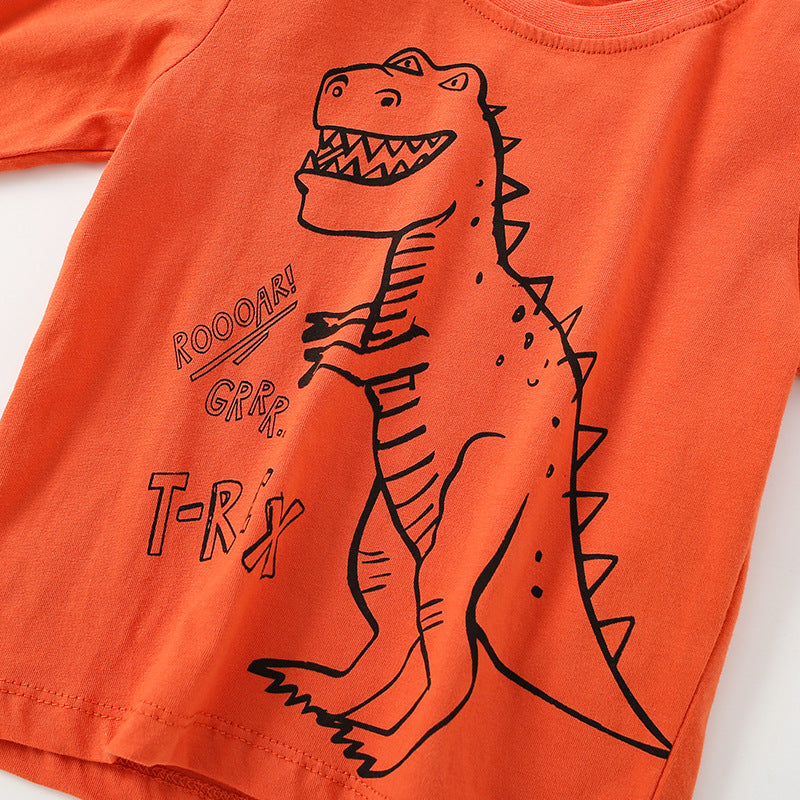 Baby Boy Cartoon Dinosaur Print Pattern Western Style Cute Shirt-2