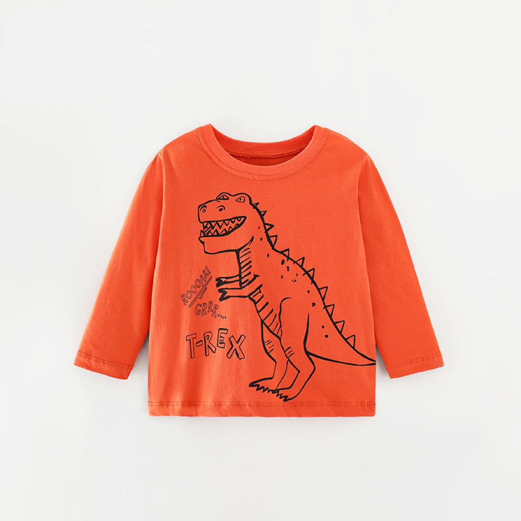 Baby Boy Cartoon Dinosaur Print Pattern Western Style Cute Shirt-4
