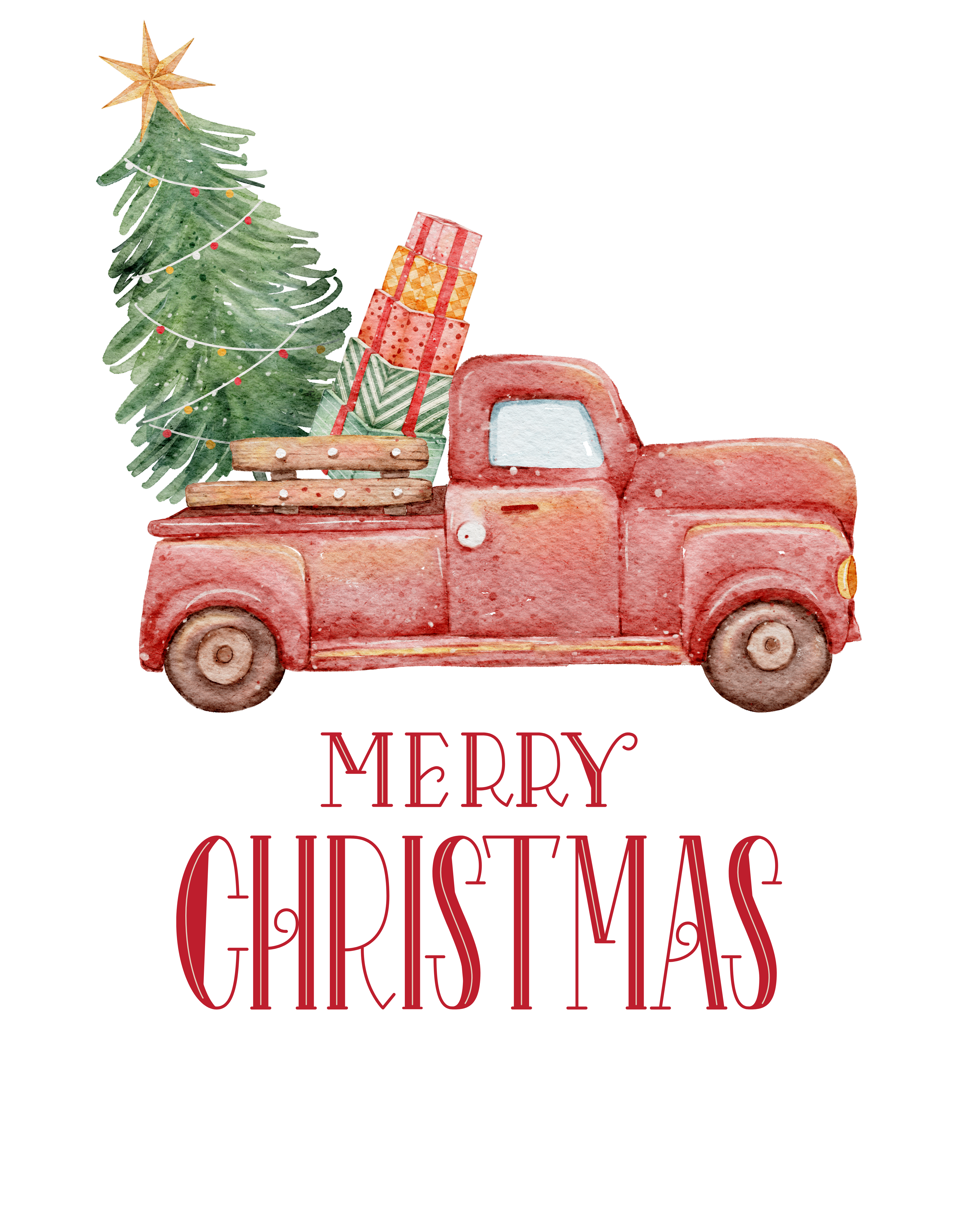 Merry Christmas with Red Truck
