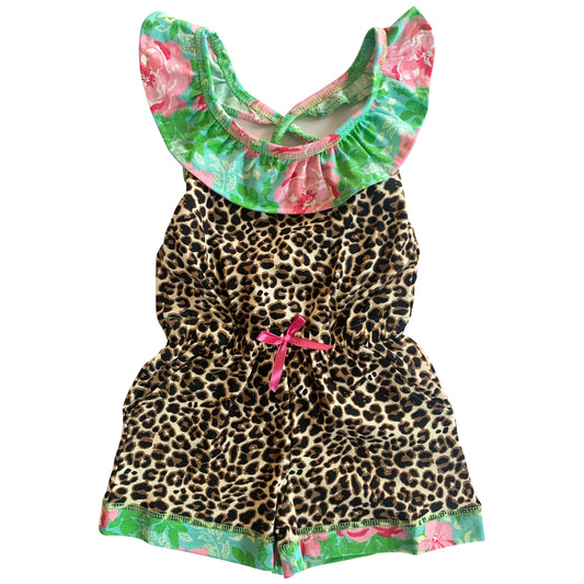 AnnLoren Girls Leopard Floral Summer Shorts Jumpsuit-0