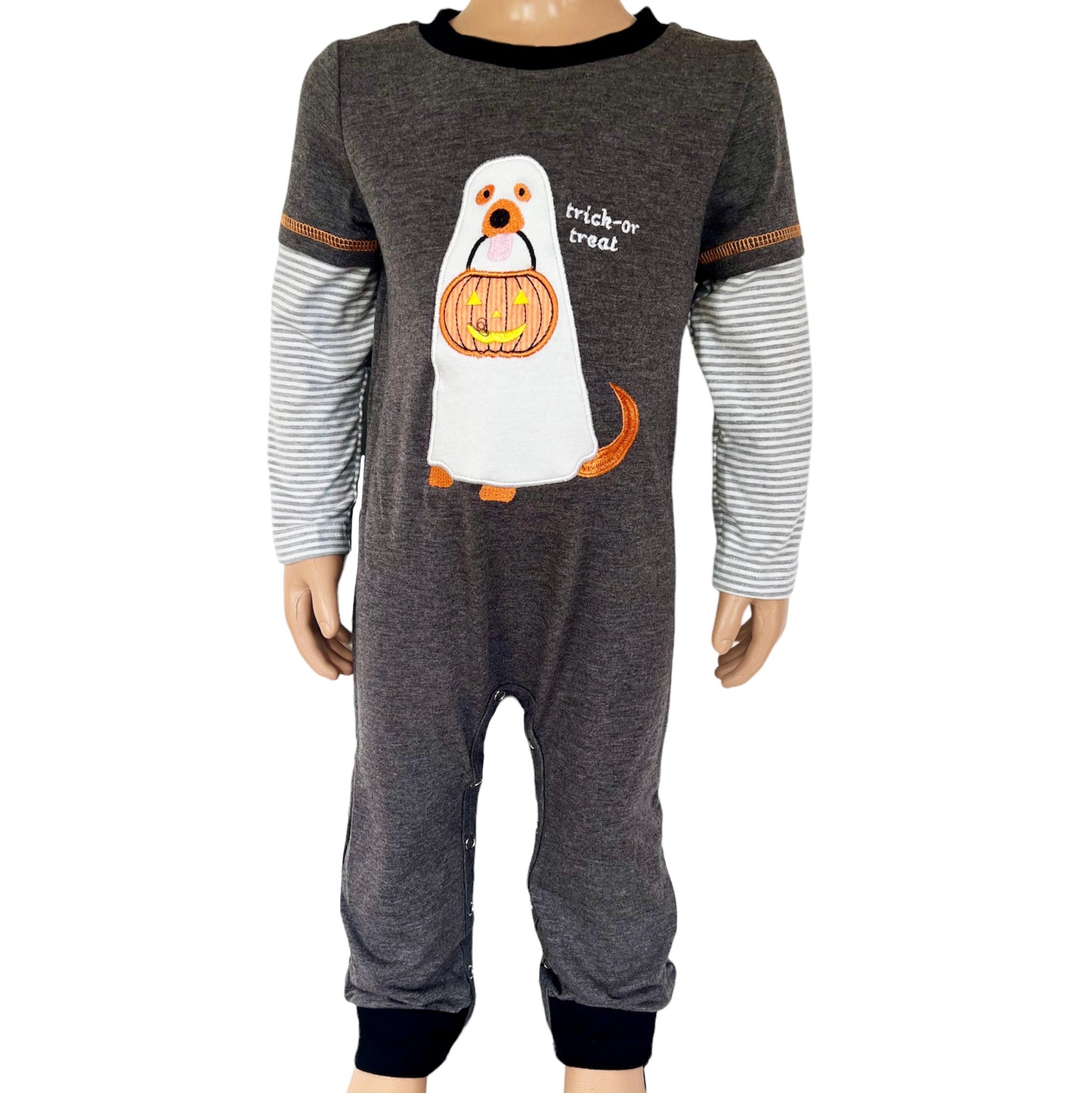 Halloween Ghost Dog Trick or Treat  Baby Toddler Boys Romper-0