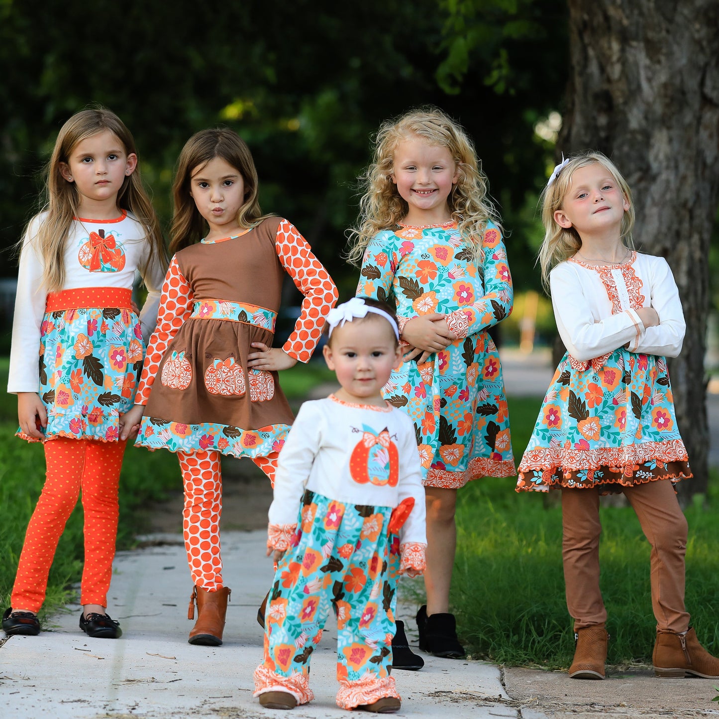 Girls Vibrant Autumn Floral Pumpkin Thanksgiving Dress & Leggings-5