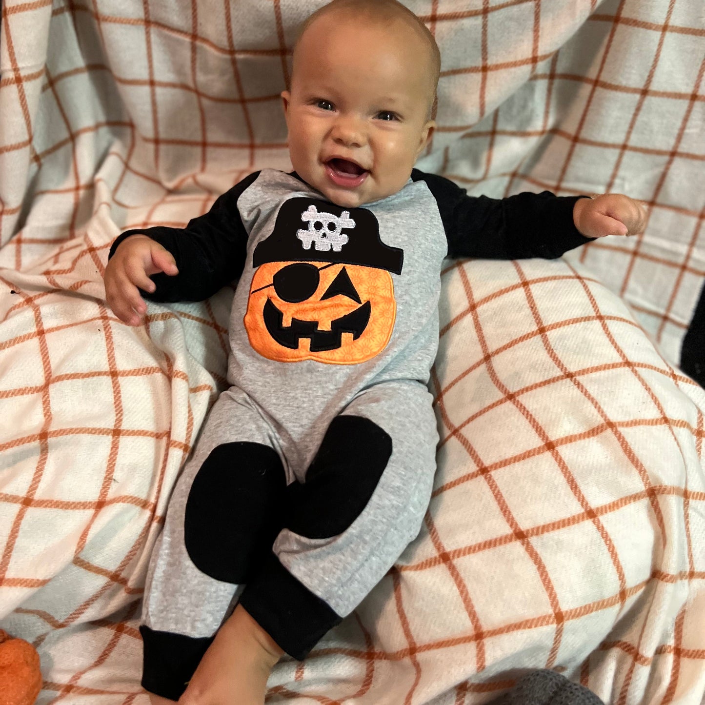 AnnLoren Halloween Pirate Jack O Lantern Long Sleeve Baby Toddler Boys Romper-4