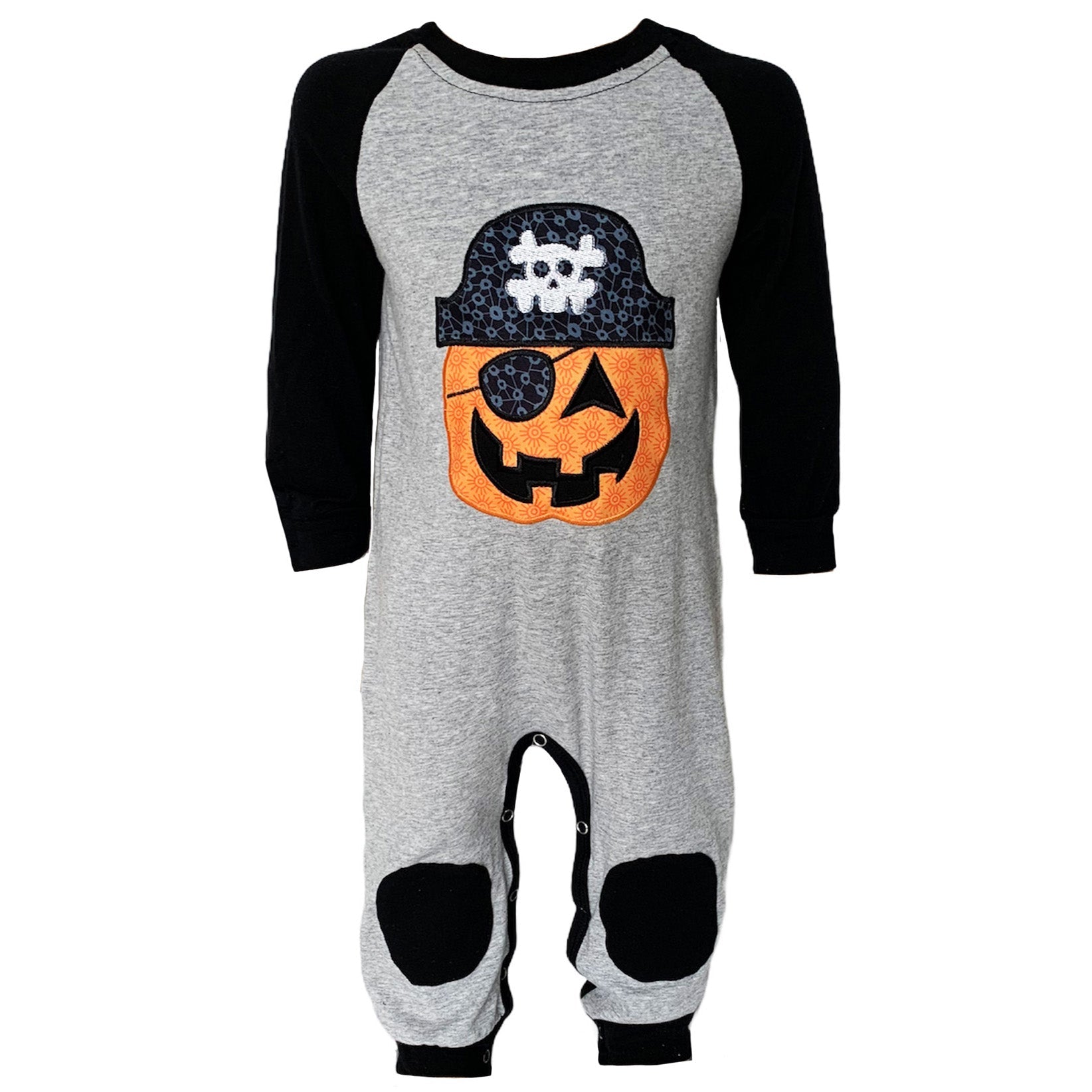 AnnLoren Halloween Pirate Jack O Lantern Long Sleeve Baby Toddler Boys Romper-0