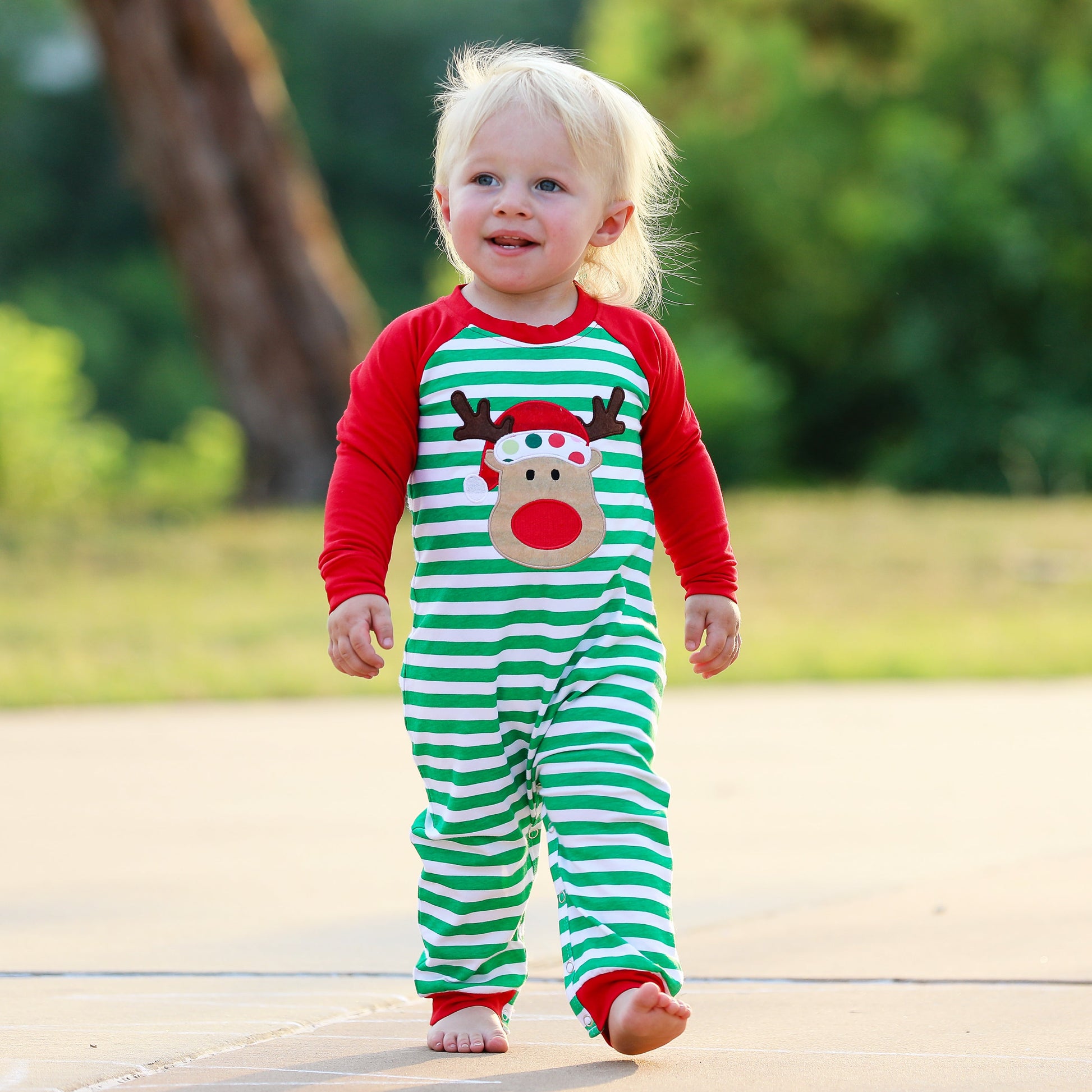 AnnLoren Baby Toddler Boys Unisex Long Sleeve Rudolf the Reindeer Christmas Romper-2