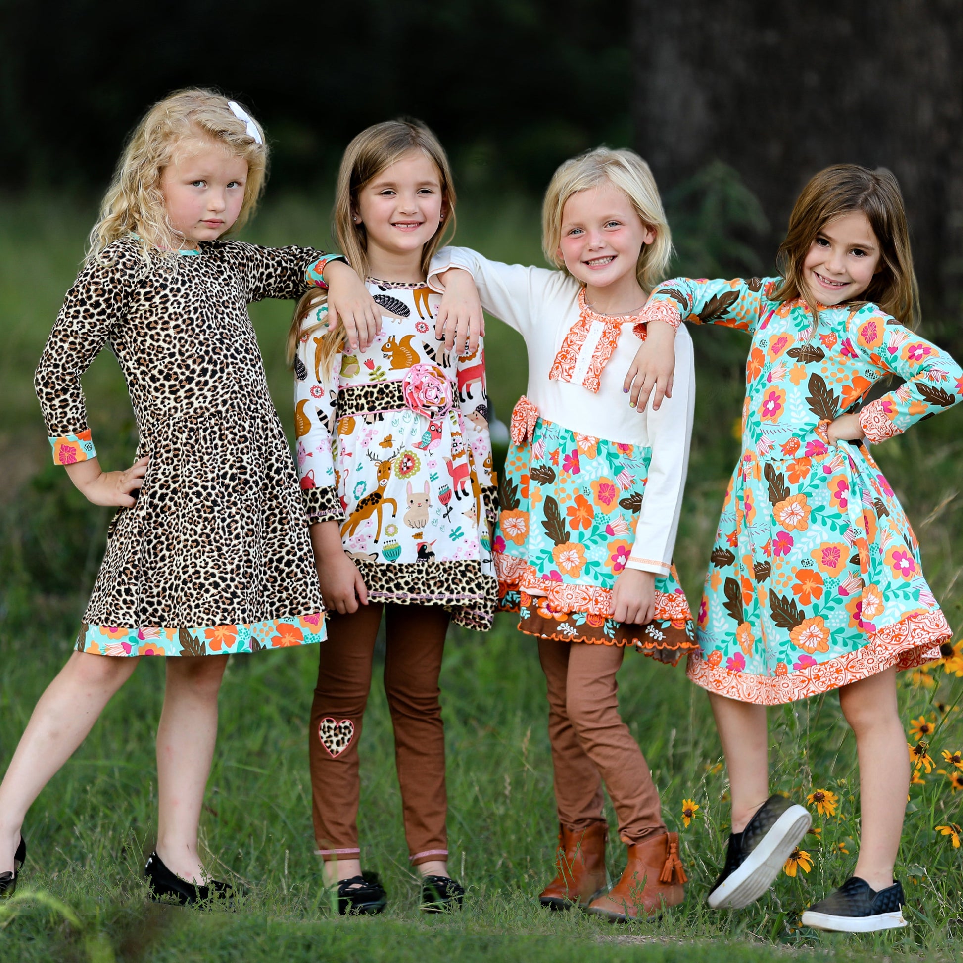 AnnLoren Big Little Girls Boutique Fall Forest Fox and Friends Dress & Leggings-10