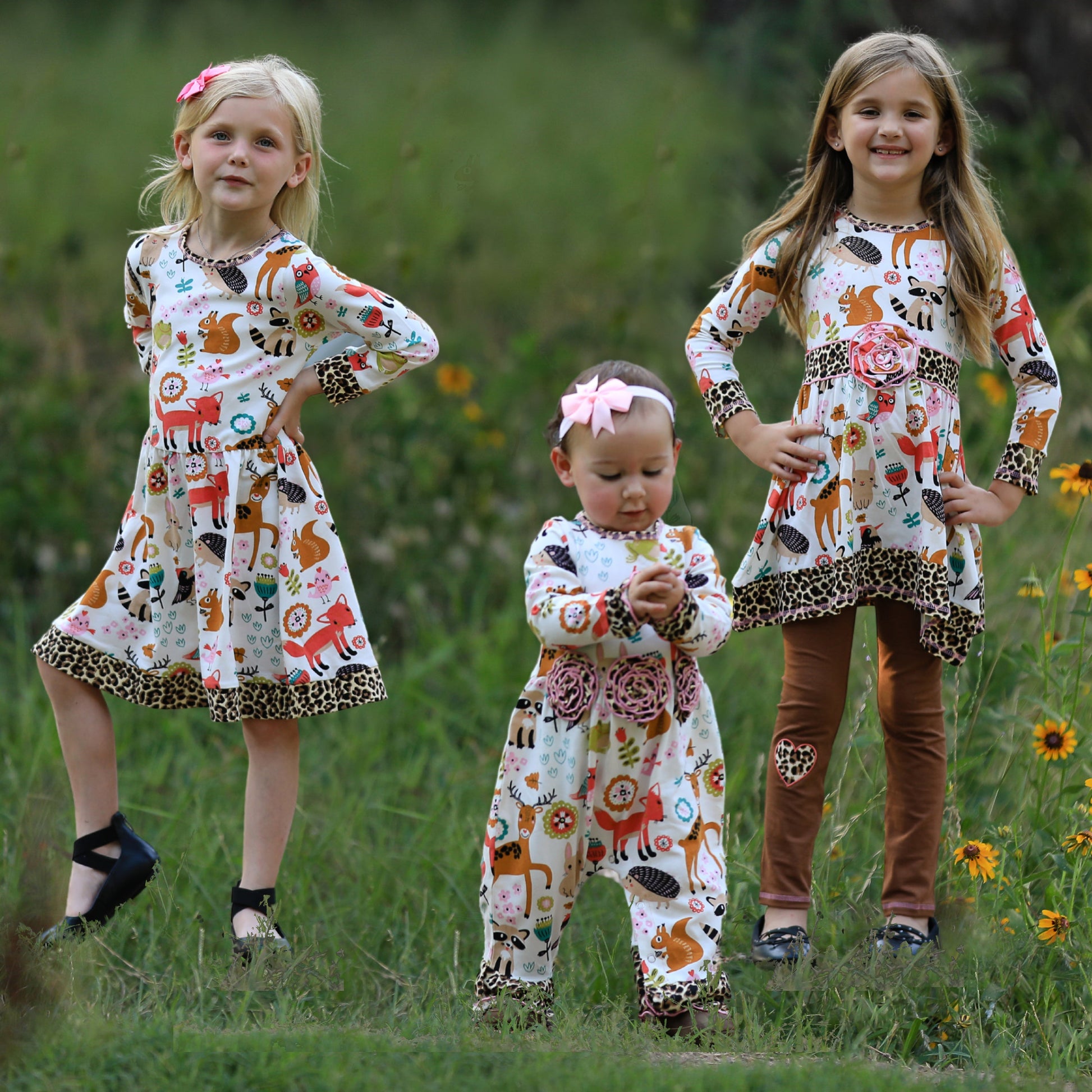 AnnLoren Big Little Girls Boutique Fall Forest Fox and Friends Dress & Leggings-11