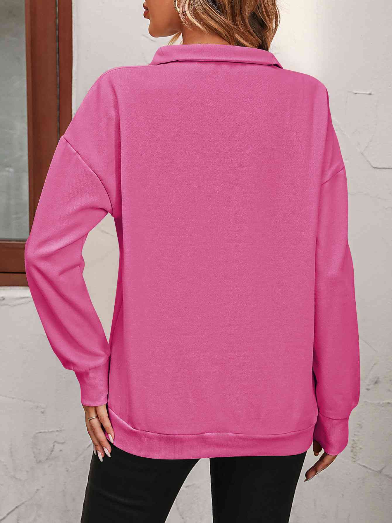 Pink Zip-Up Dropped Shoulder Sweatshirt