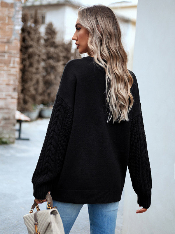 Women's new casual round neck long sleeve knitted sweater