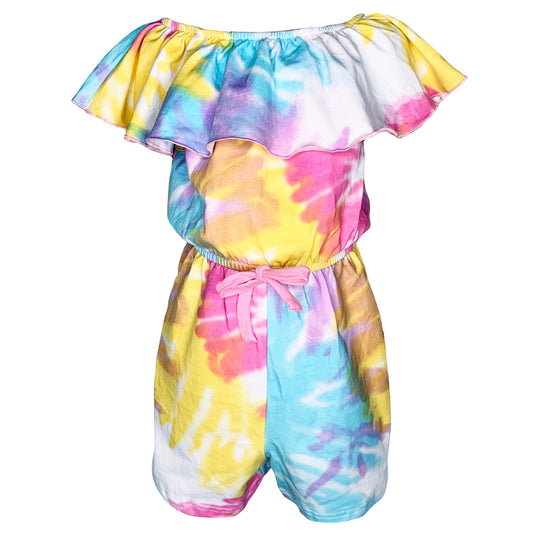 AnnLoren Big Little Girls Pastel Tie Dye Shorts Jumpsuit Summer One Piece Outfit-0