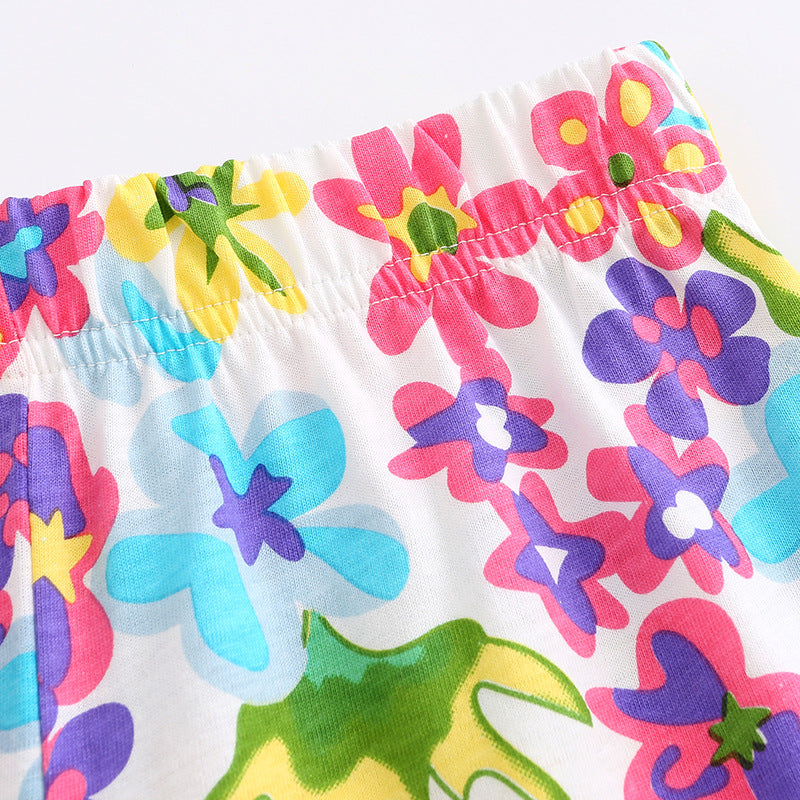 Baby Girl Floral Pattern Crewneck T-Shirt Summer Clothing Sets-15