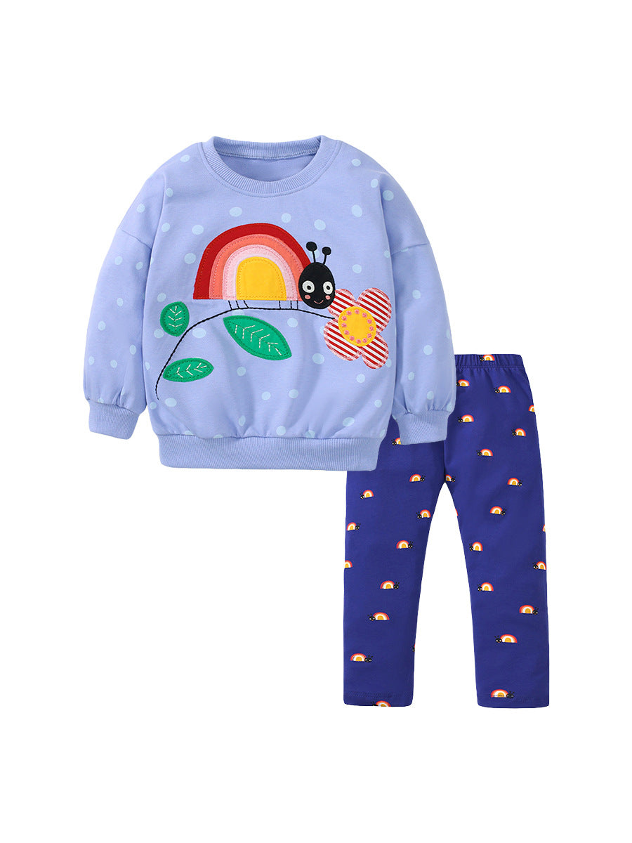 Spring Girls Insect Cartoon Top Pullover And Pants 2-Piece Set-0