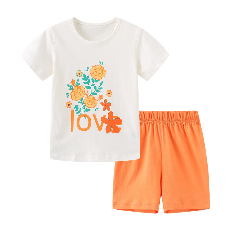Baby Girl Floral Pattern Crewneck T-Shirt Summer Clothing Sets-1