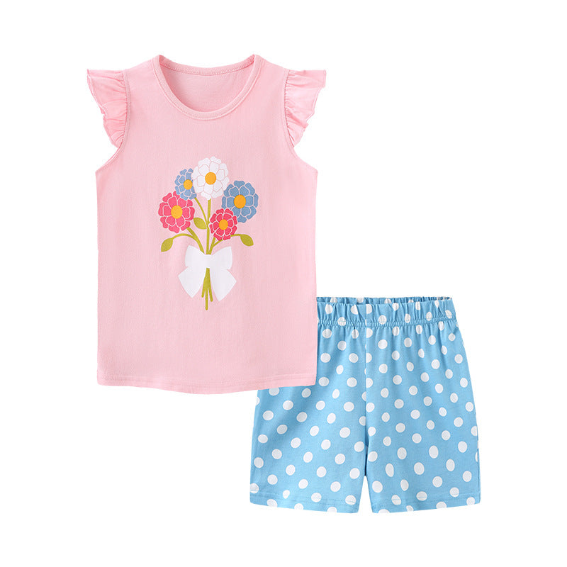 Baby Girl Floral Pattern Crewneck T-Shirt Summer Clothing Sets-0