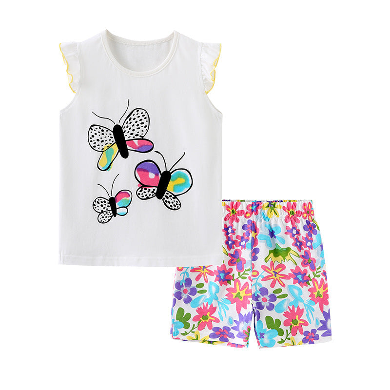 Baby Girl Floral Pattern Crewneck T-Shirt Summer Clothing Sets-2