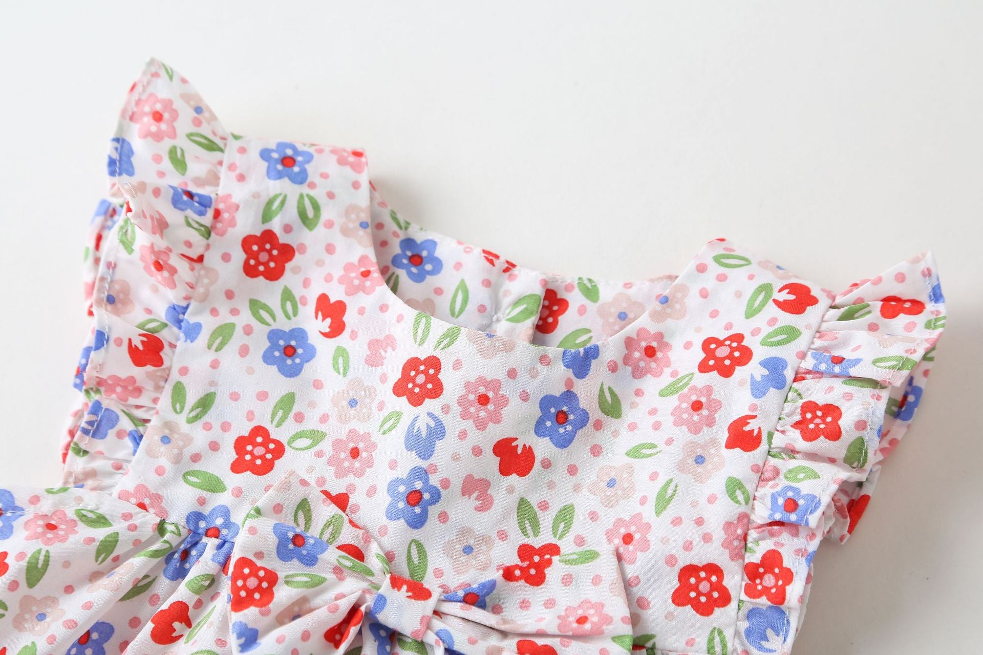 Baby Girls Floral Print Pattern With Bow Tie Design Round Collar Sleeveless Princess Newborn Onesies Dress-2