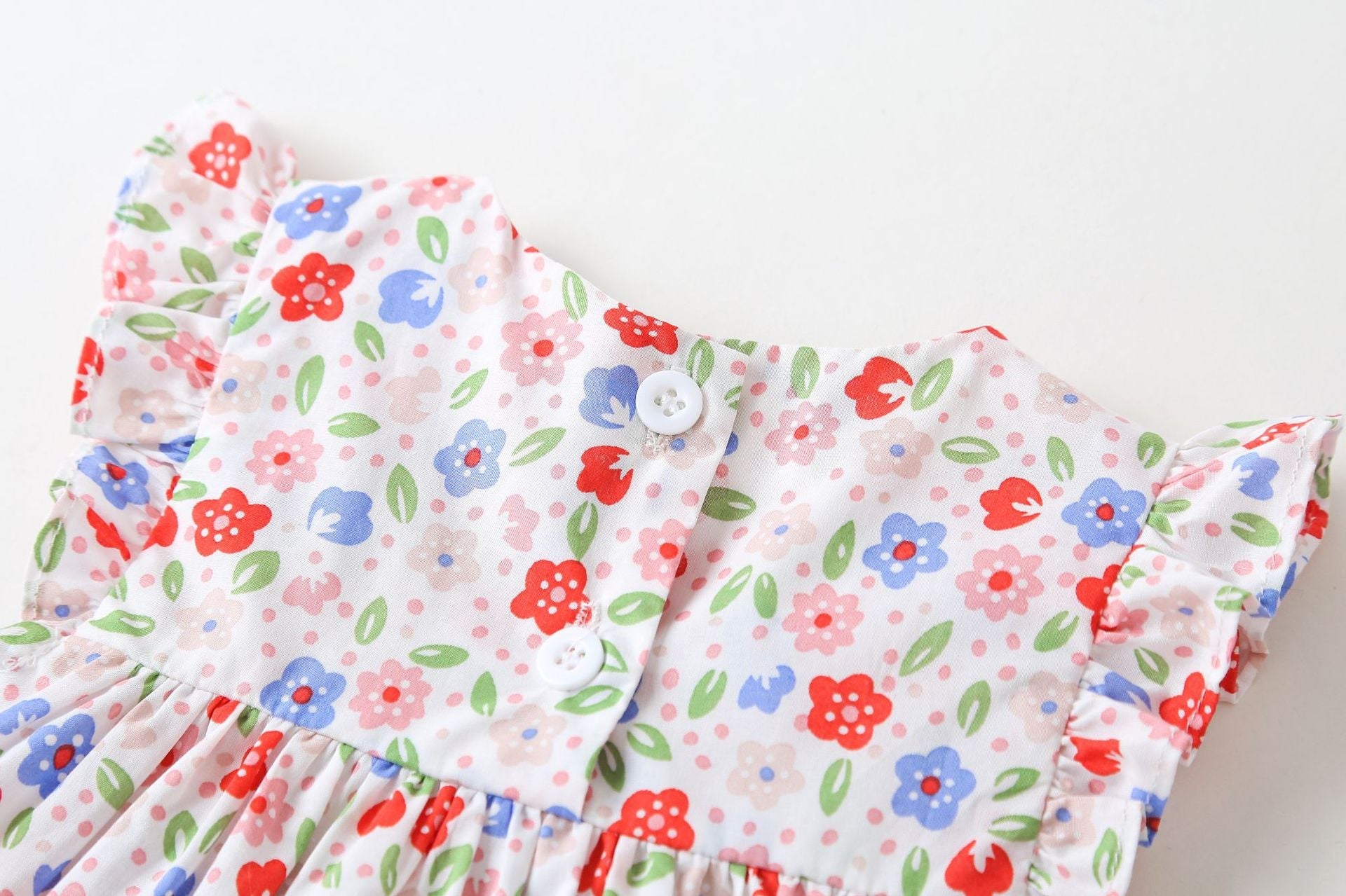 Baby Girls Floral Print Pattern With Bow Tie Design Round Collar Sleeveless Princess Newborn Onesies Dress-3