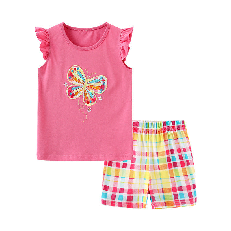 Baby Girl Floral Pattern Crewneck T-Shirt Summer Clothing Sets-3
