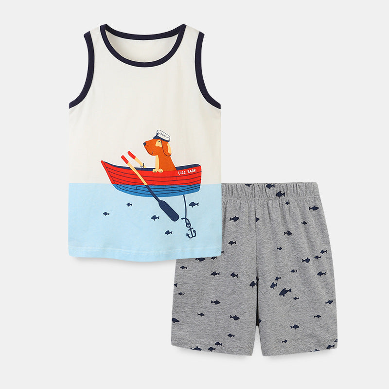 Cartoon Dog Graphic Tank with Shorts