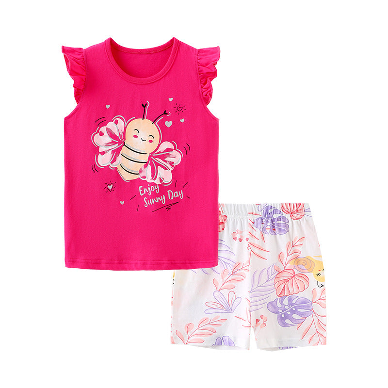 Baby Girl Floral Pattern Crewneck T-Shirt Summer Clothing Sets-4