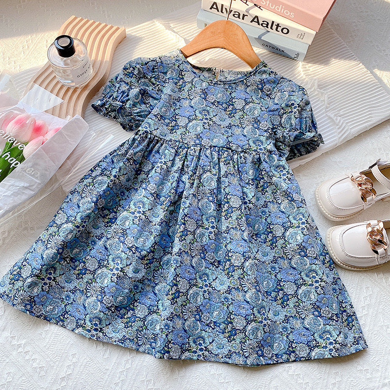 Baby Girl Floral Embroidered Pattern Lace Patchwork Design Backless Puff-Sleeved Dress-5