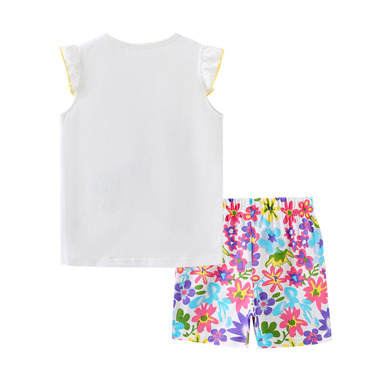 Baby Girl Floral Pattern Crewneck T-Shirt Summer Clothing Sets-7